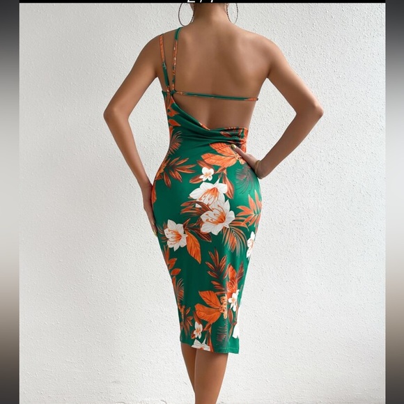 MakeMeChic Women's Tropical Print One Shoulder Top - Ruffle Asymmetrical Blouse For Summer